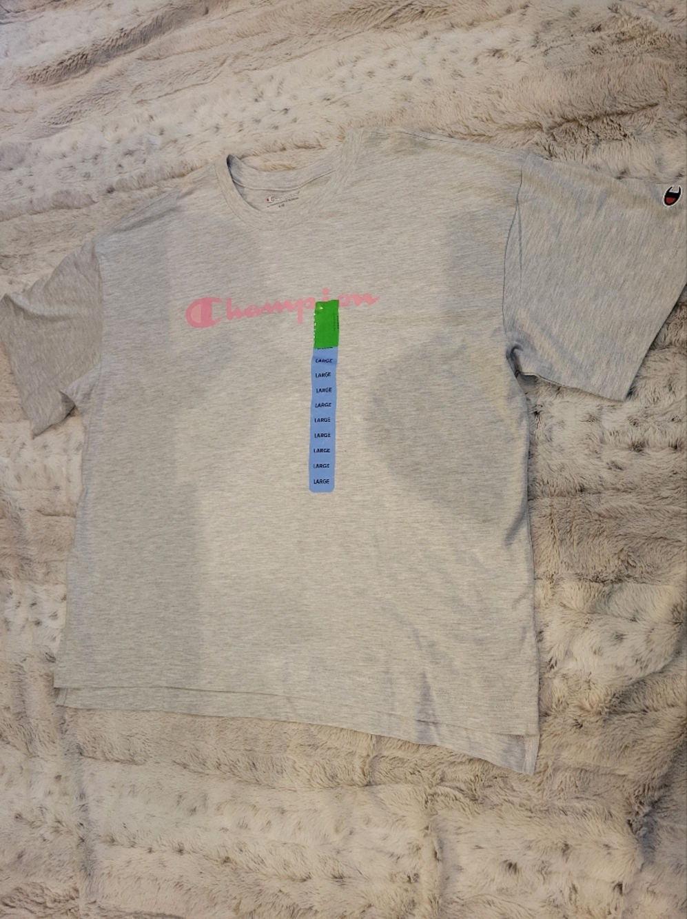 Champion Light Gray T-Shirt with Pink Logo